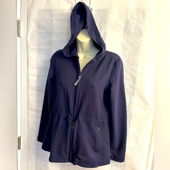Talbots light weight navy blue full zip up hooded jacket Sz-SP  O17 - Picture 5 of 10